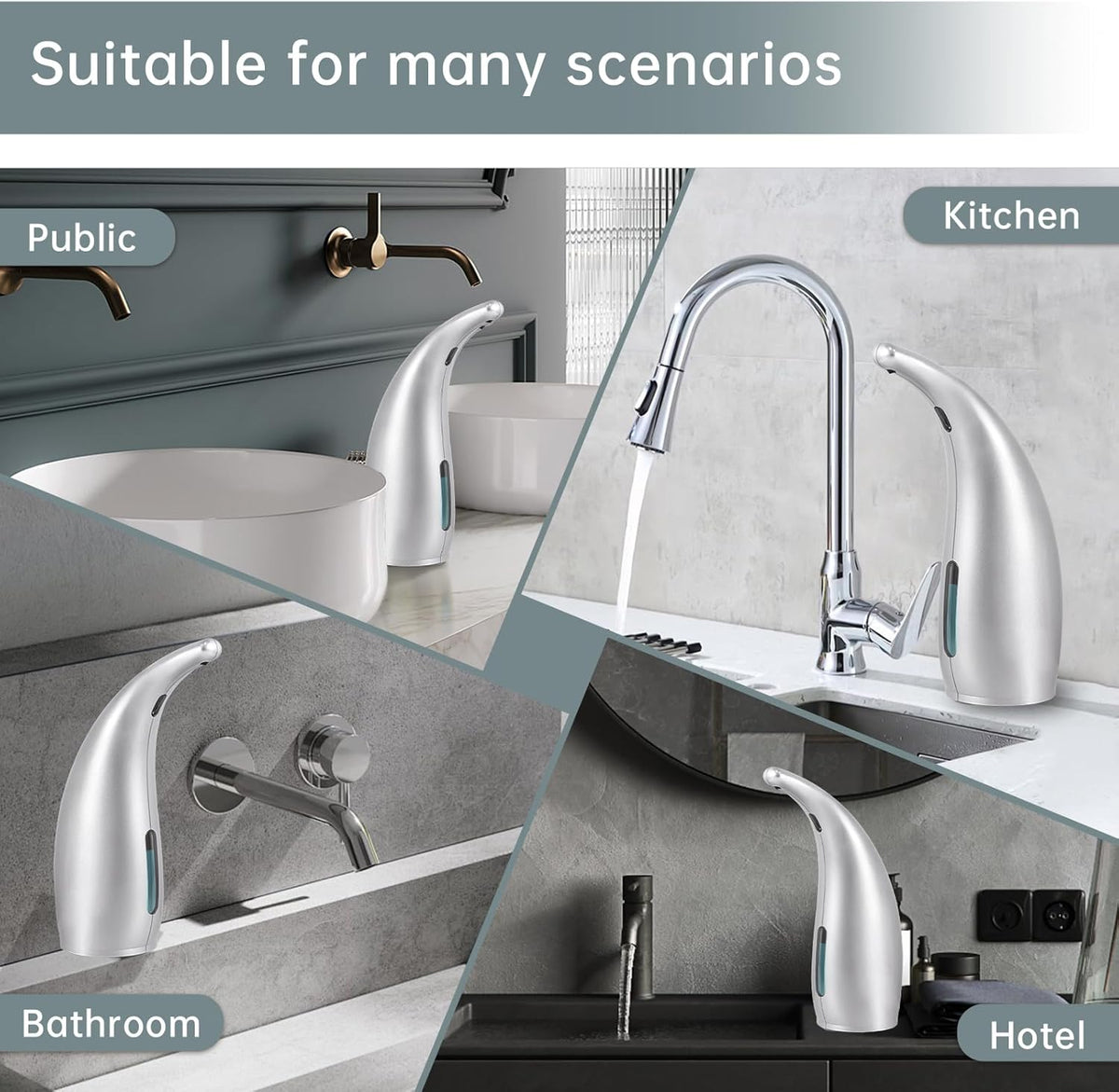 Automatic Liquid Soap Dispenser,300ML Touchless 4 Gear Adjustable, Countertop Electric Battery