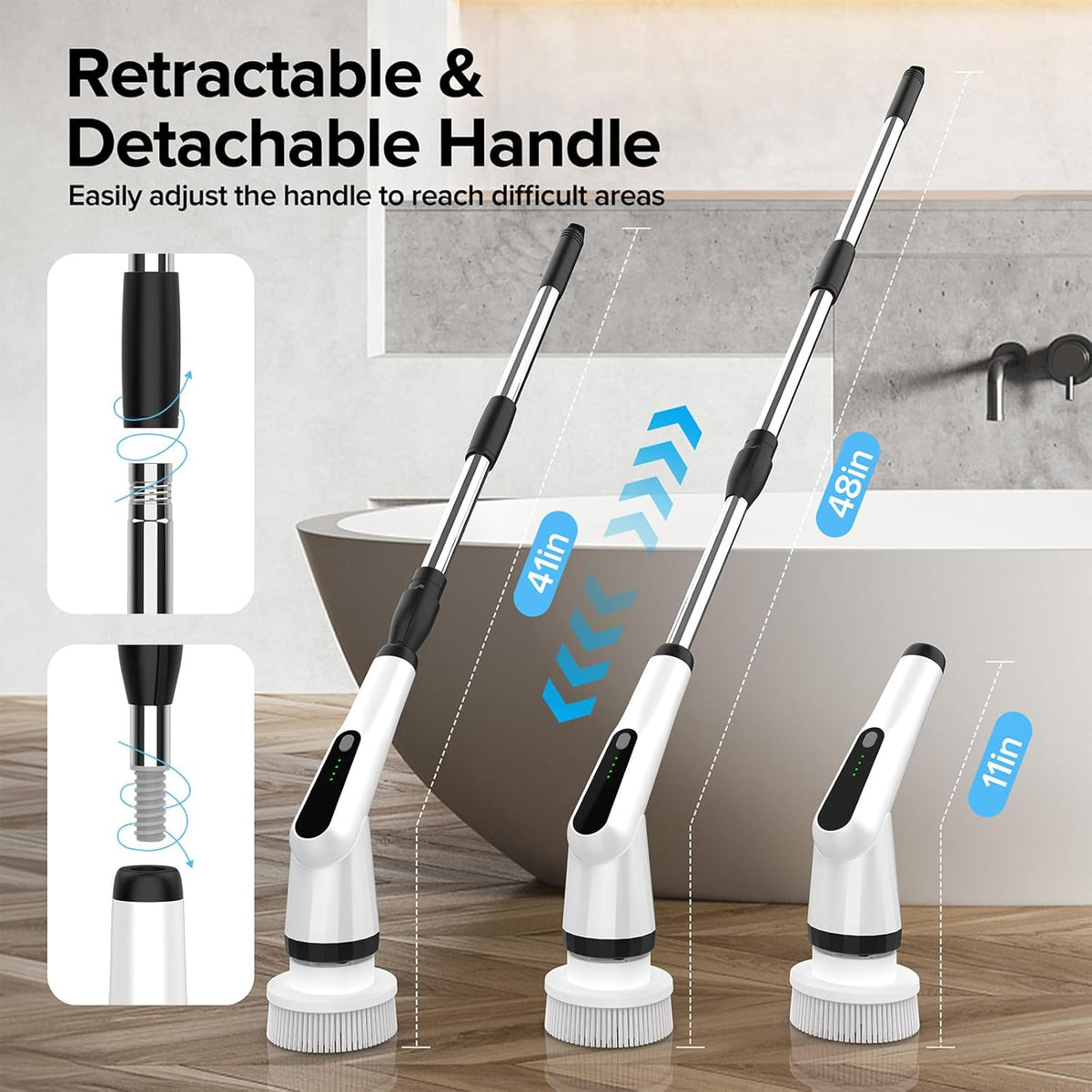 WKY-Electric Spin Scrubber - Upgraded 12-in-1 IPX7 Waterproof Shower Cleaner Brush, Retractable