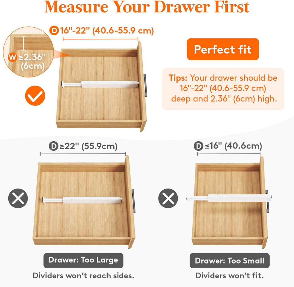 Lifewit 10 Pack Kitchen Drawer Dividers 2.36" High, 16"-22" Adjustable Drawer Organizer for