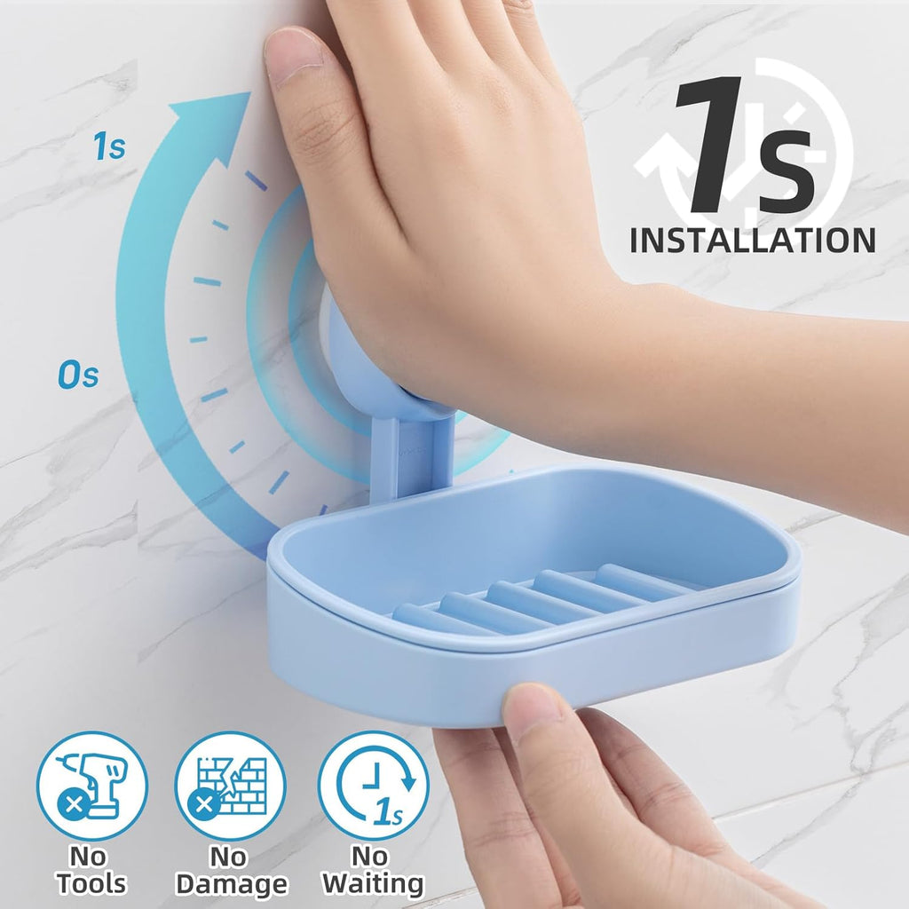 LEVERLOC Soap Dish Holder for Shower Suction Cup Wall Mounted Self Draining NO-Drilling Removable