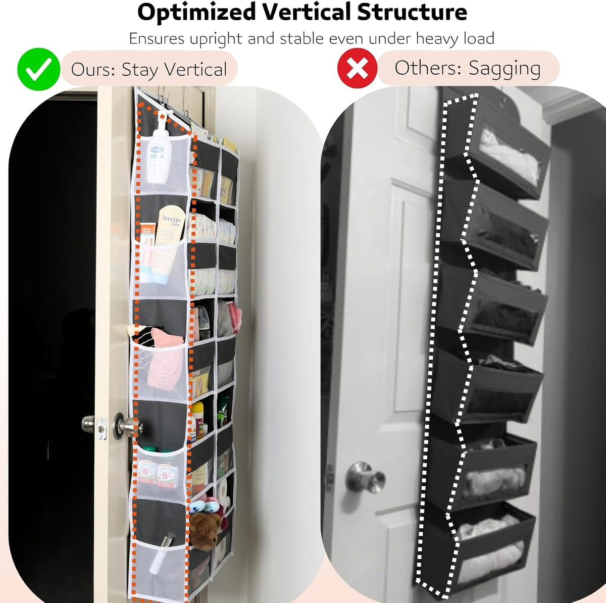 2 Pack Over the Door Organizer 5 Tiers, Extra Large Behind Door Storage of 10 Compartments, 80 lbs