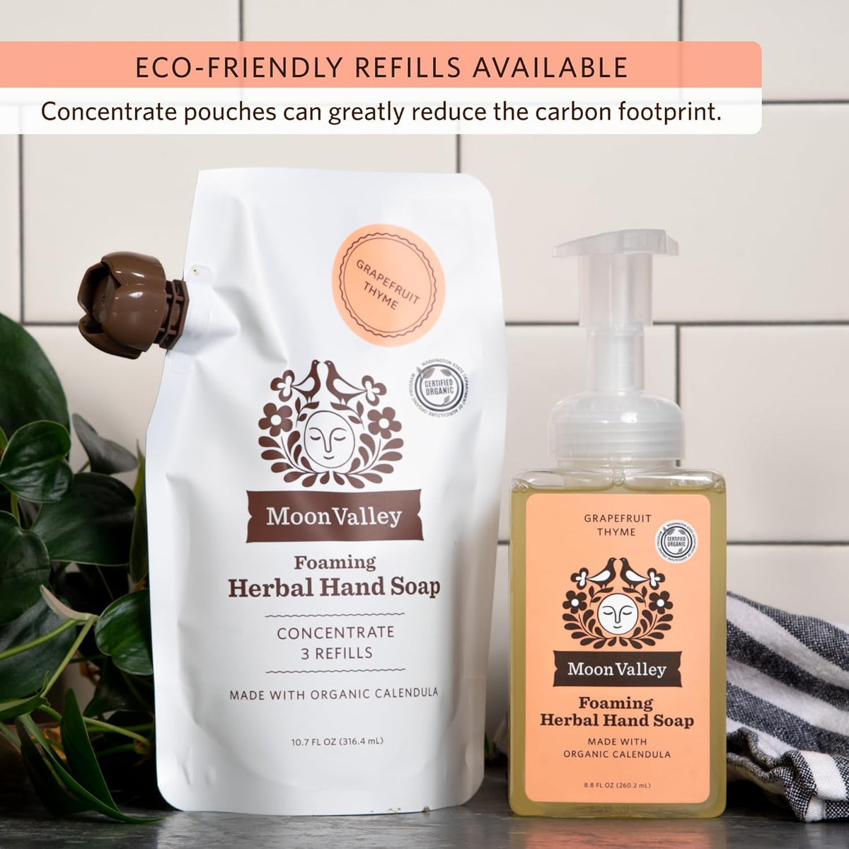 Moon Valley Herbal Foaming Hand Soap, Grapefruit Thyme 2 Pack, Vegan, Recyclable Bottle