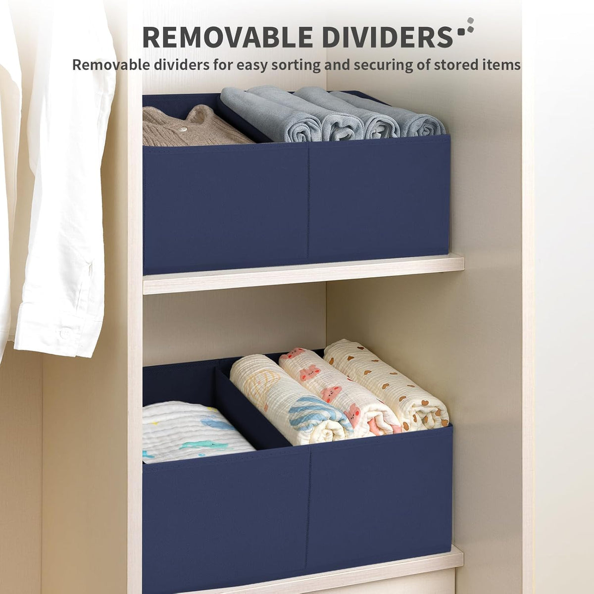 DIMJ Large Closet Shelf Organizer Bins 6 Packs with Handles and Divider, Fabric Trapezoid Storage