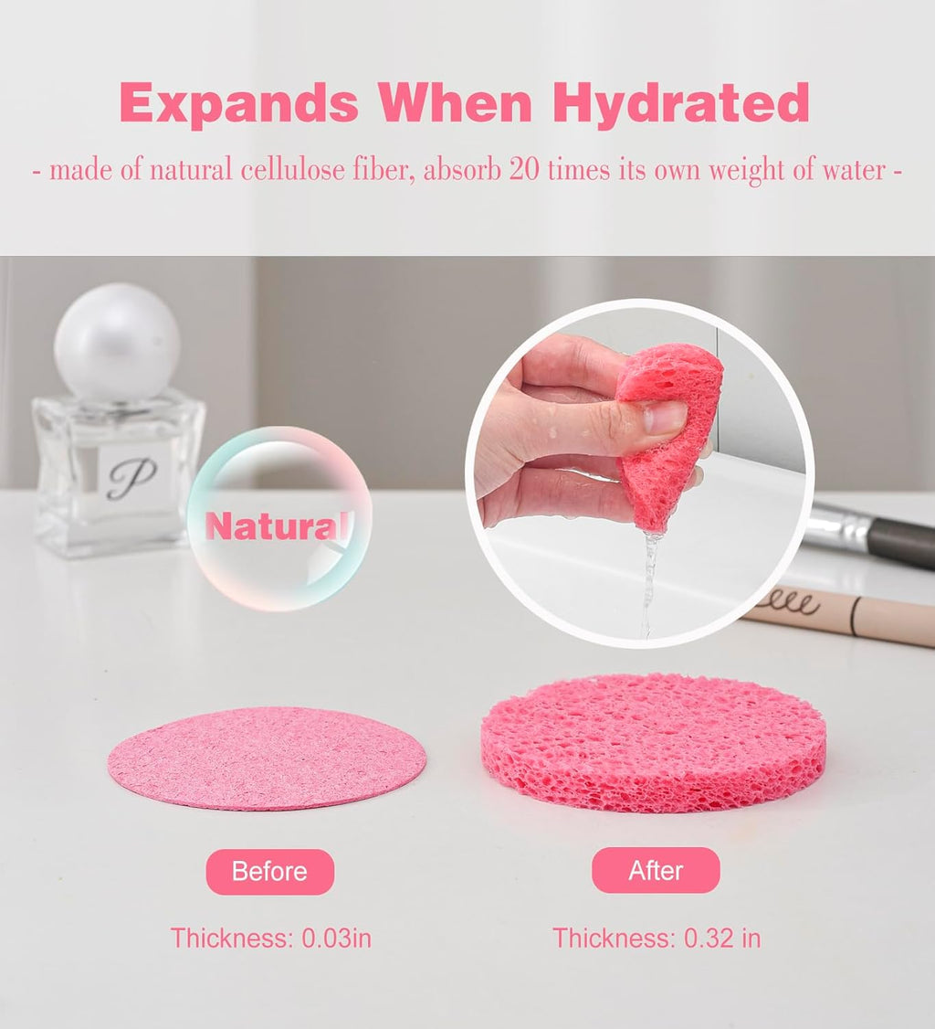 METUUTER 50 PCS Compressed Facial Sponges for Estheticians- 100% Natural Cellulose Face Sponge