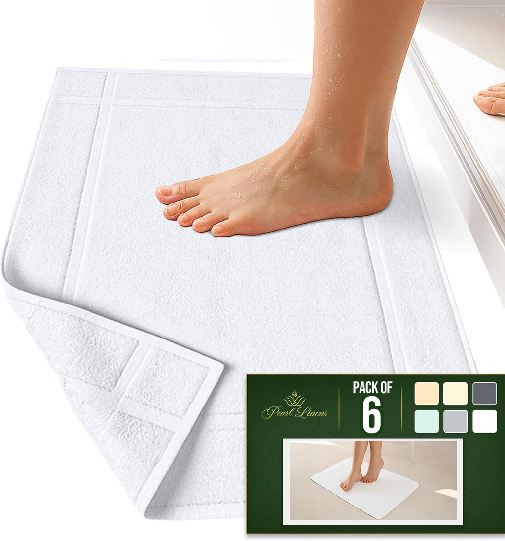 Pearl Linens Pack of 6 100% Cotton Bath Mat 20X30 inches, Soft & Absorbent Quick Dry Bathroom Mat