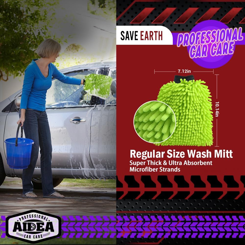 AIDEA Car Wash Mitt Microfiber, 1PK-Scratch-Free& Lint-Free, Premium Chenille Microfiber Mitt Car
