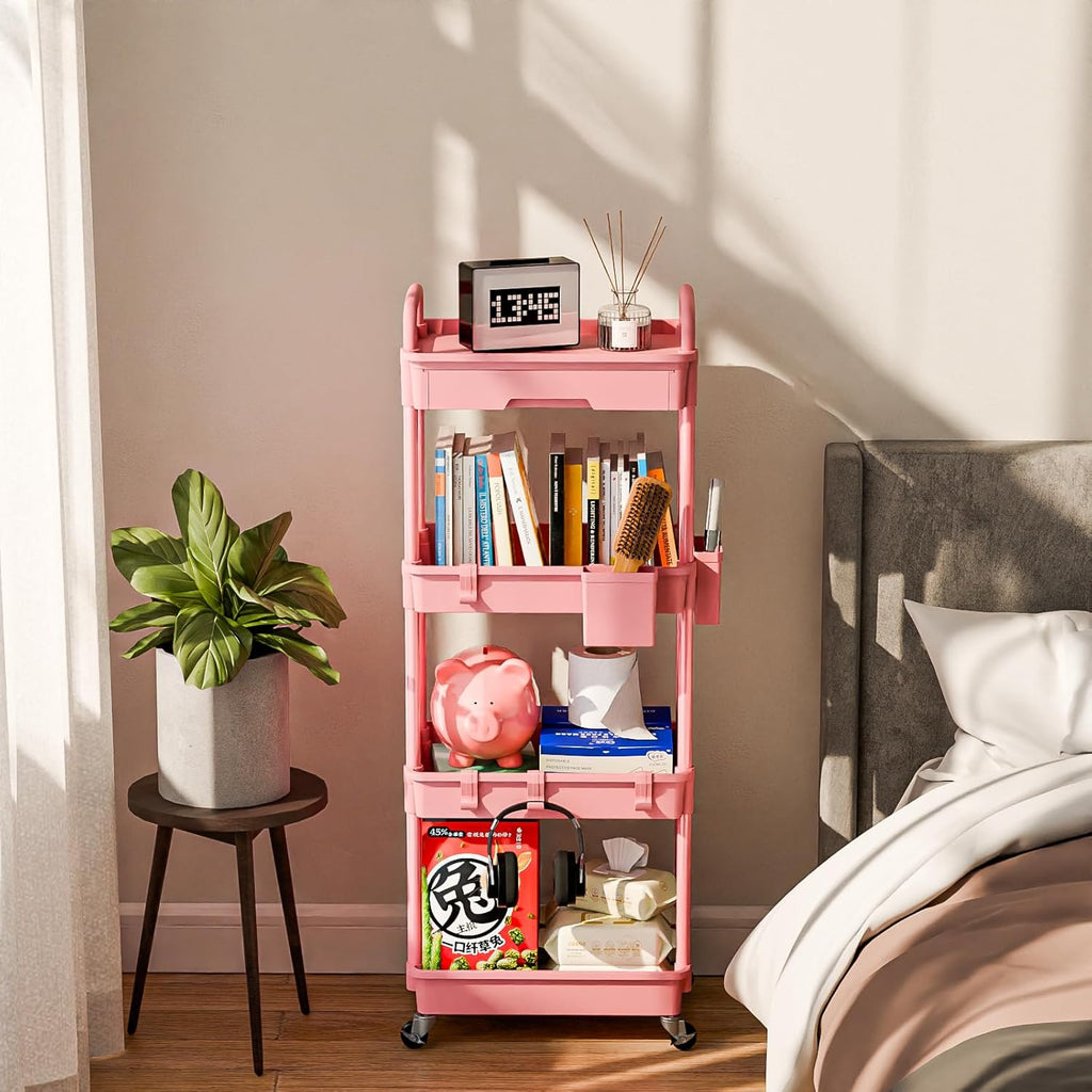 4 Tier Rolling Cart Organizer,Art Craft Diaper Bedside Snack Laundry Room Bathroom Organizer Narrow