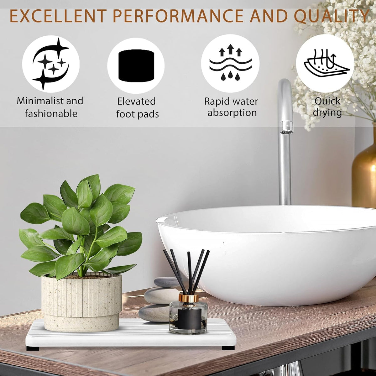 3PCS Water Absorbing Stone Tray, Fast Drying Stone Sink Tray, Stones Soap Trays, Water Absorbent