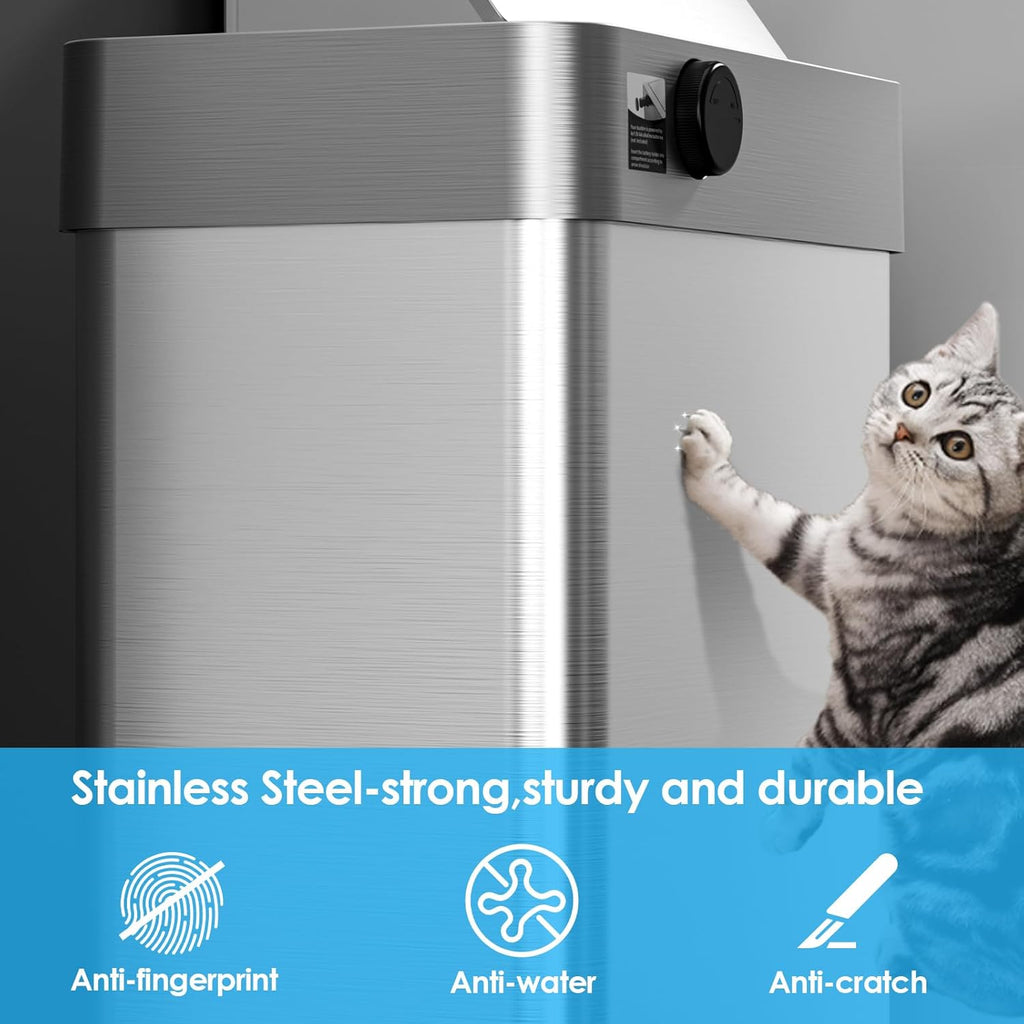 TLSUNNY 13.2 Gallon Motion Sensor Trash Can,Touchless Automatic Garbage Can,Brushed Stainless Steel