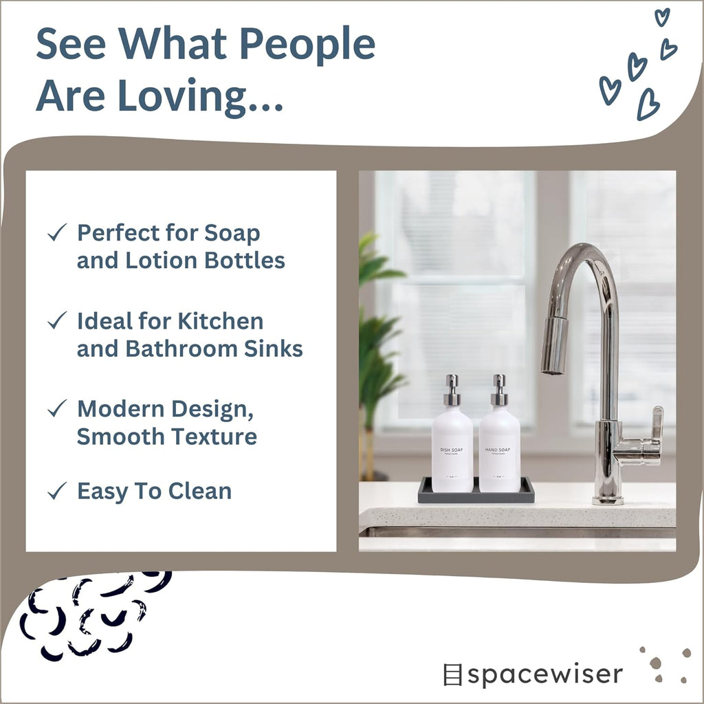 Countertop and Vanity Tray - 2 PC Small 7.7" Silicone Bathroom Trays, Kitchen Soap Tray, Dish