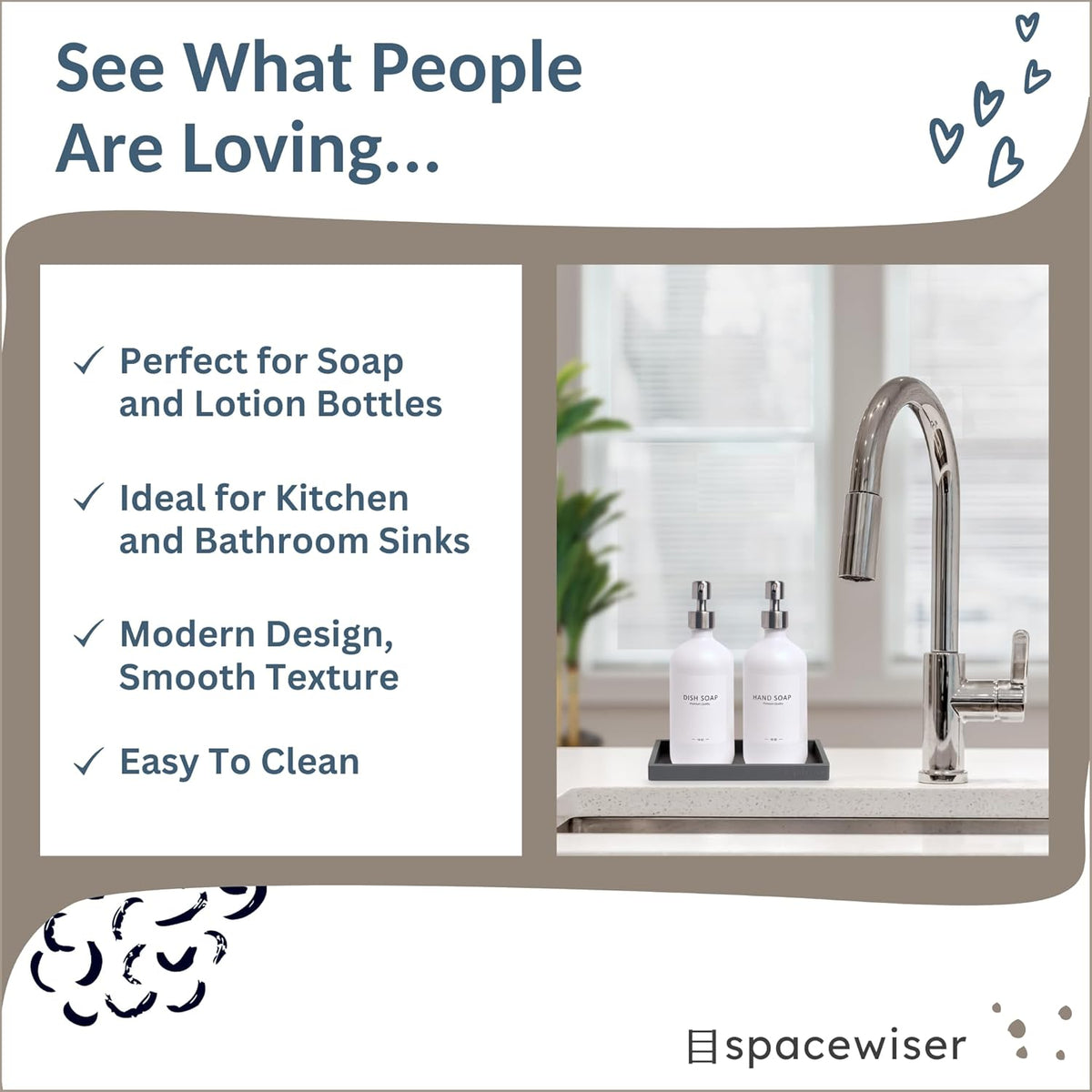 Countertop and Vanity Tray - Small 7.7" Silicone Tray for Soap Dispenser Bottles, Bathroom Trays