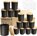 CONNOO 15 Pack 7 OZ Halloween Candle Jars with Bamboo Lids for Making Candles, Thick Black Glass