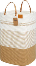 danpinera Large Laundry Hamper – 75L Tall Woven Cotton Storage Basket with Leather Handles, Slim