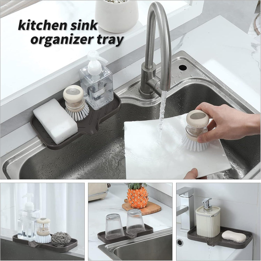 Silicone Bathroom Soap Dishes with Drain Spout-Bathroom and Kitchen Sink Organizer,Sponge