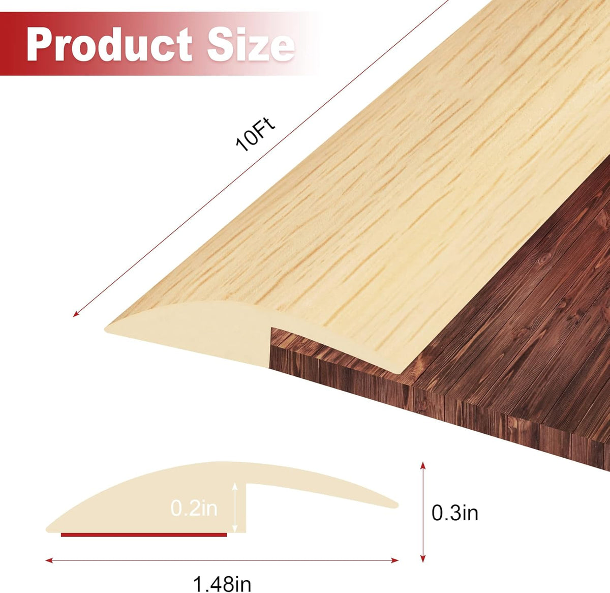 10Ft Carpet Floor Transition Strip, Self Adhesive Floor Edging Trim Strip, PVC Threshold Cover for