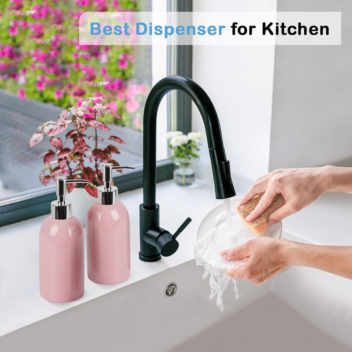 Natheeph 14OZ Ceramic Soap Dispenser Ceramic Soap Pump Dispenser Can Fill Liquid for