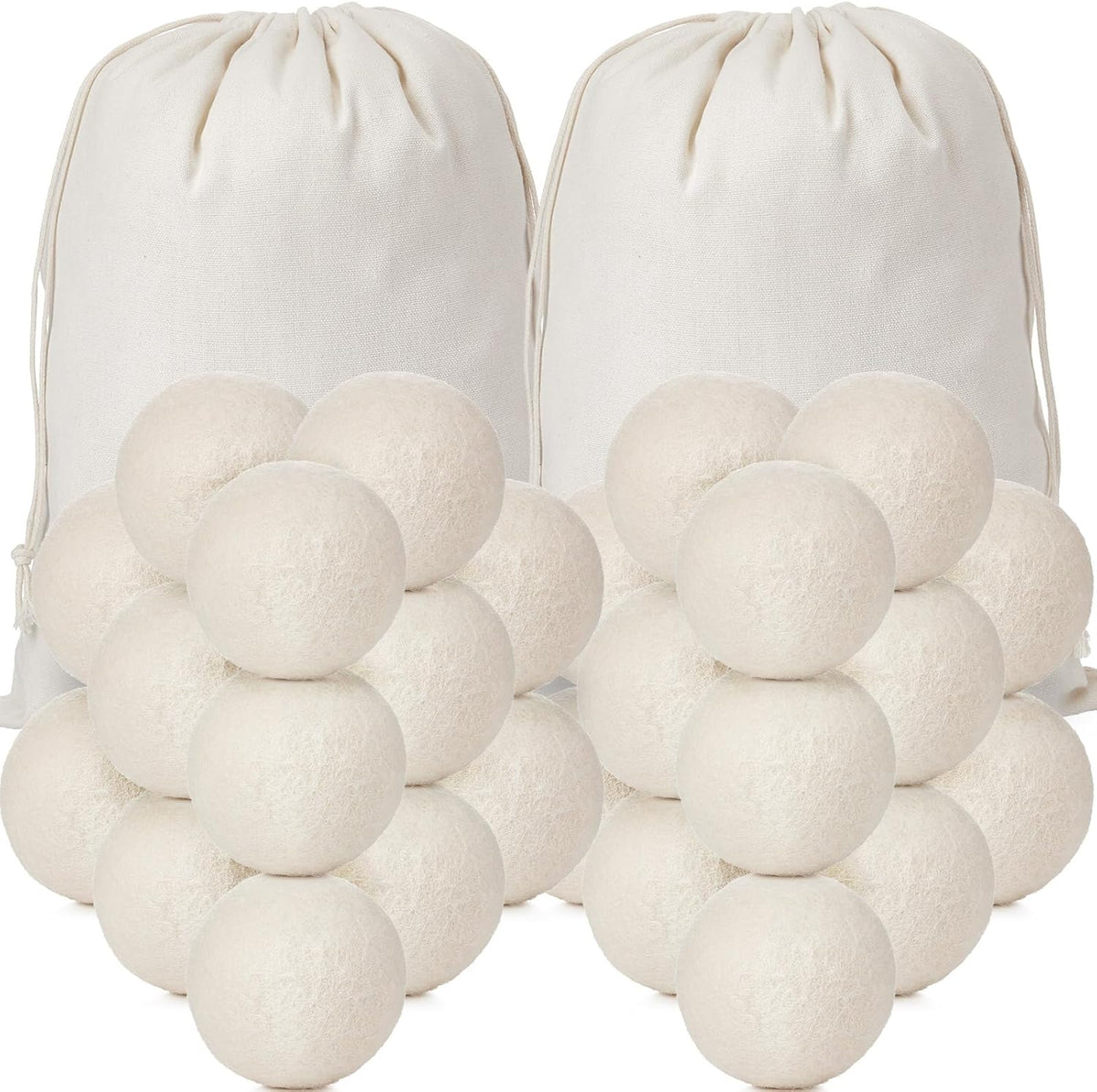 Roowest 46 Pcs Wool Dryer Balls Set Reusable Laundry Wool Balls with Muslin Bags Fabric Softener