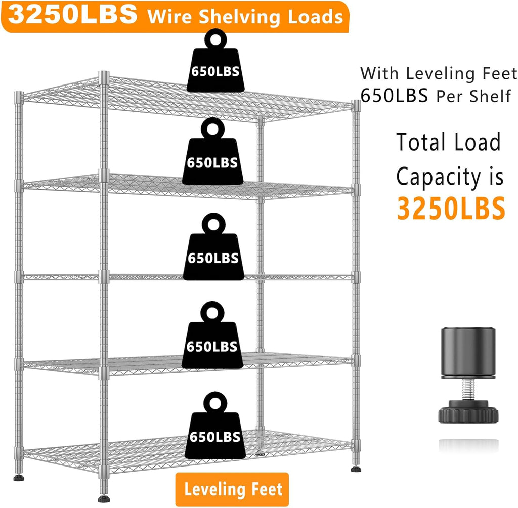 Himimi 5 Tier Wire Shelving with Wheels Heavy Duty Height Adjustable Metal Shelves for Storage