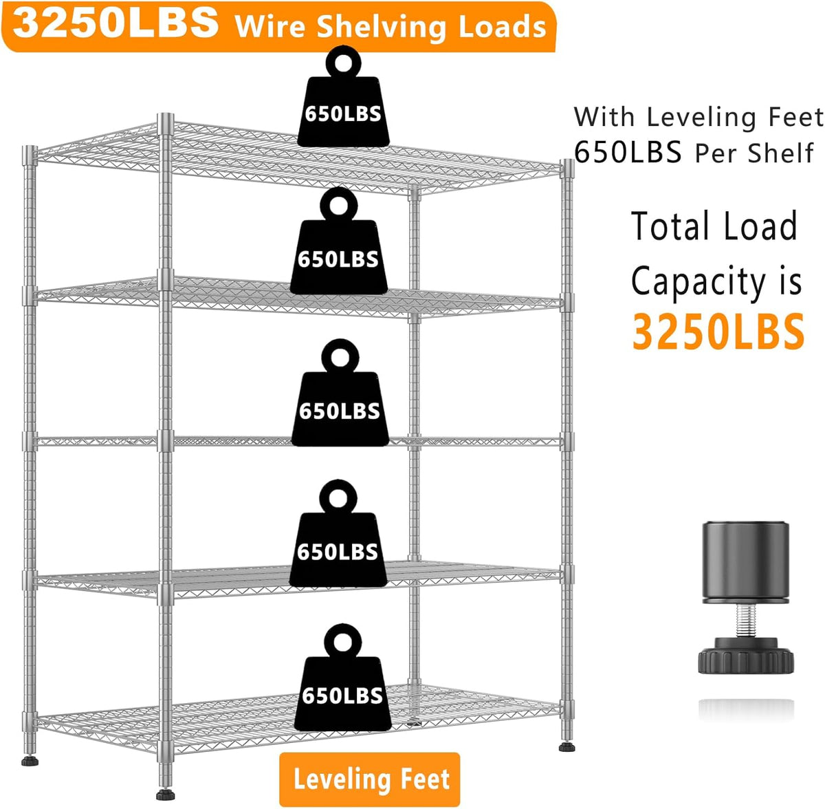 Himimi 5 Tier Wire Shelving with Wheels Heavy Duty Height Adjustable Metal Shelves for Storage