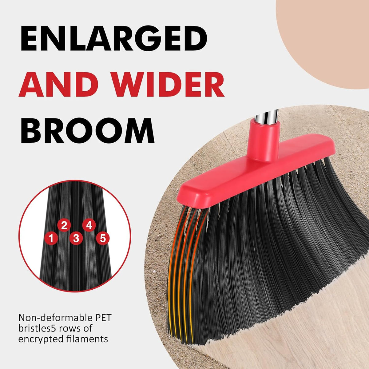Heavy Duty Broom, 55 Inch Long Handle Outdoor Large Angle Brooms, Commercial Broom for Sweeping