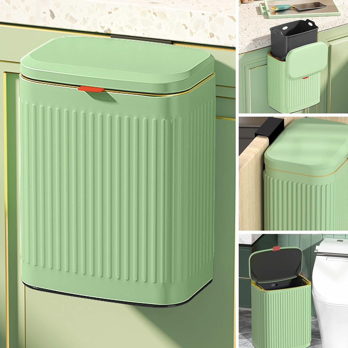 GloDeals Kitchen Trash Can with Lid, 2 in 1 Small Garbage Can Compost Bin Countertop, Wall-Mounted
