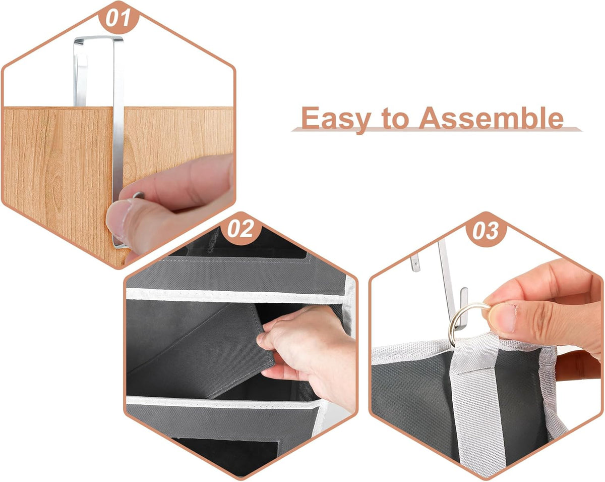 3 Packs 5-Tier Over the Door Storage Organizer with 10 Side Mesh Pockets, 48 lbs Load Capacity, 3