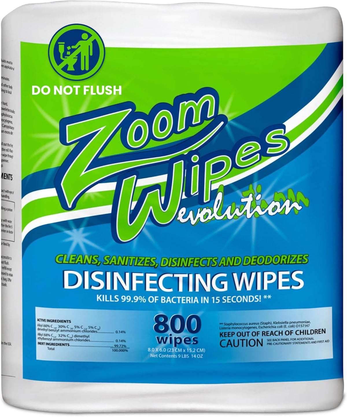 Zoom Evolution Multi-Purpose Antibacterial Wipes, 3,200 Count – 4 Rolls of 800 Wipes Each