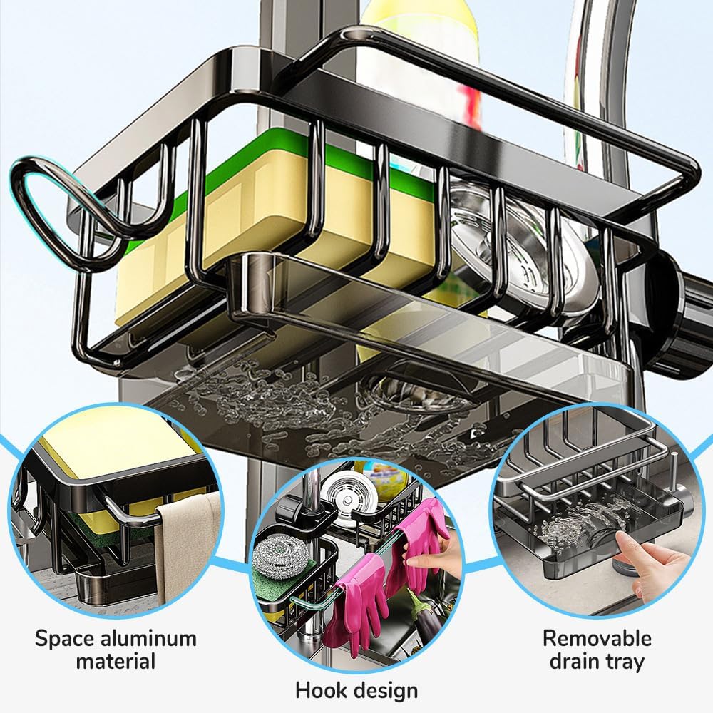 Sink organizer rack for kitchen and bathroom, Kitchen Sink Faucet Organizer with Drip Tray Faucet