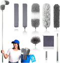 9Pcs Dusters for Cleaning Kit, Extendable Microfiber Duster Tools with 100" Long Pole, Retractable