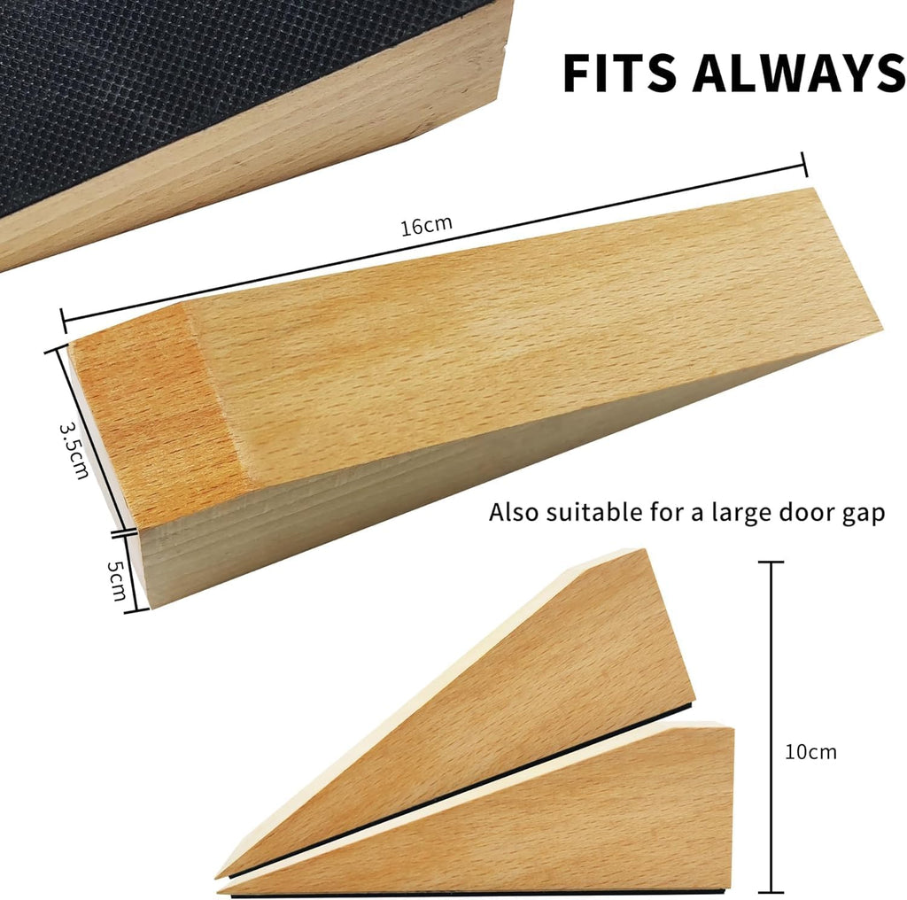 4 Pack Wooden Door Stop - Non-Slip Door Stoppers for Floor - Door Wedges for All Door Types and