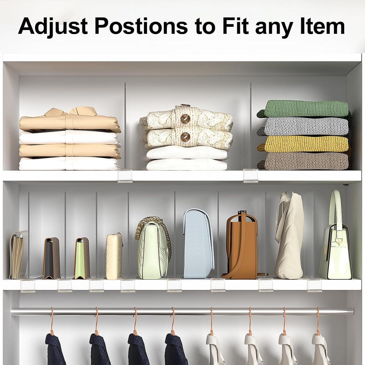 Shelf Dividers Purse Organizer for Closet: 8-Pack Acrylic Bag Storage Organizer for Handbags