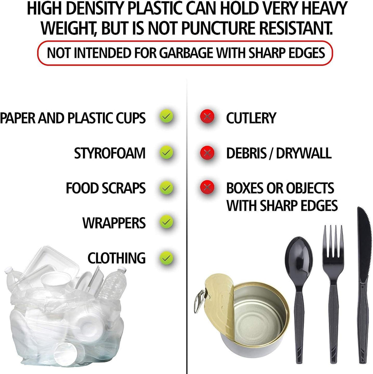 Aluf Plastics High Density Trash Bags, 60 Gallon, 200 Count, 14 Micron (eq), 38" x 60", Clear, for