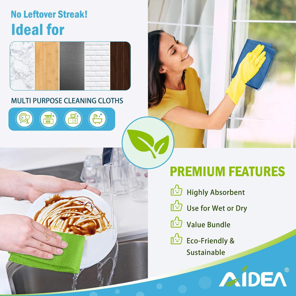 AIDEA Microfiber Cleaning Cloth, 50PK, Microfiber Towels for Cars, All Purpose Cleaning Rags for