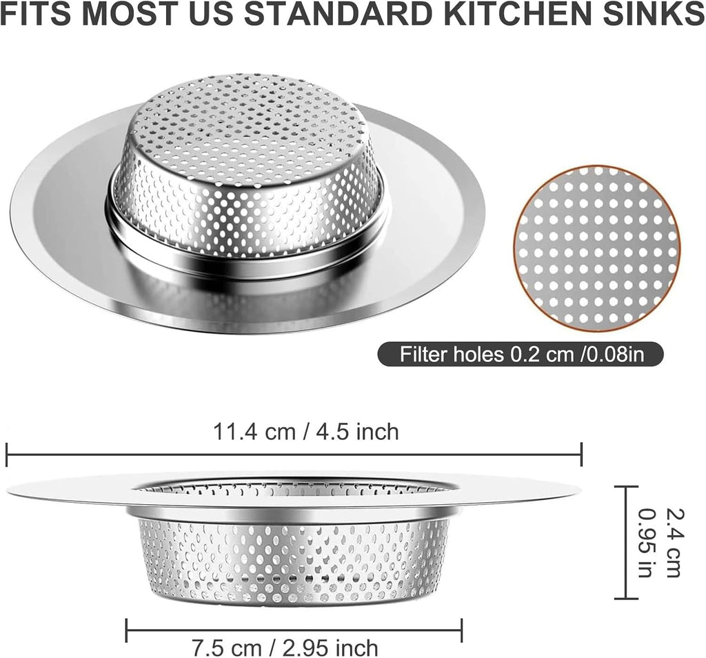3pcs Heavy Duty Stainless Steel Slop Basket Filter Trap, 4.5" Top / 2.95" Mesh Metal Sink