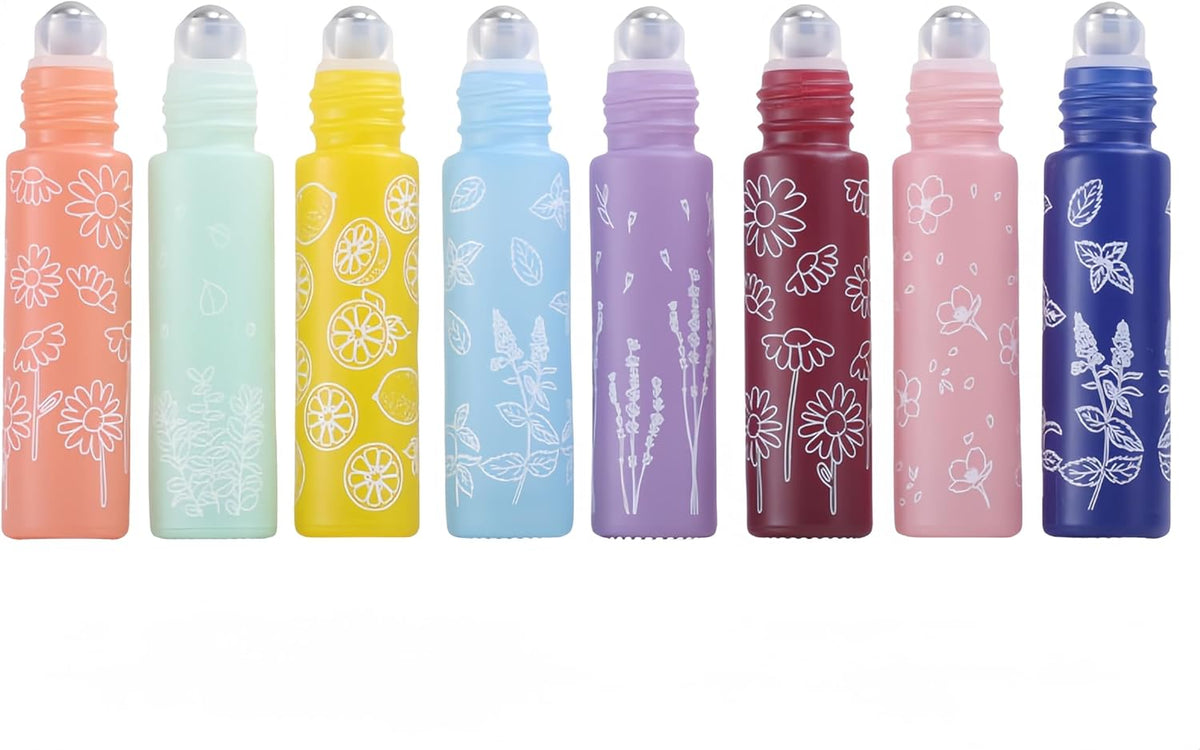 10 Pcs Green Glass Essential Oil Roller Bottles,10ml Empty Refillable Roll on Bottles,Glass Travel