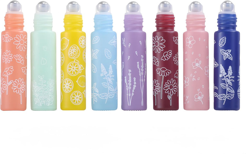 10 Pcs Purple Glass Essential Oil Roller Bottles, 10ml Refillable Roll-on Bottles with Stainless