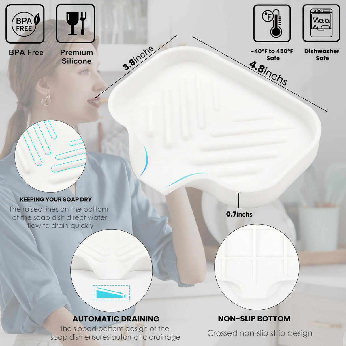 Yasmen Silicone Bathroom Soap Dishes, Sink Sponge Holder for Kitchen, 2Pcs Rubber Soap Dish with