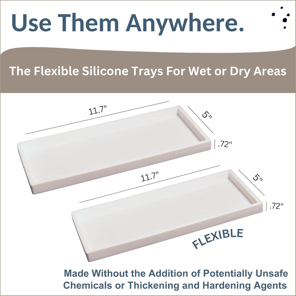 Countertop and Vanity Tray - 2 PC Large 11.7" Silicone Bathroom Trays, Counter Organizer, Dish Soap