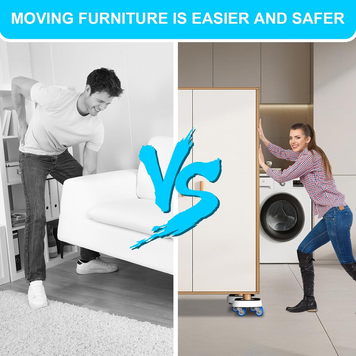New Upgrade Furniture Movers with Wheels, Furniture Sliders with 360° Rotatable 1.25in Wheels