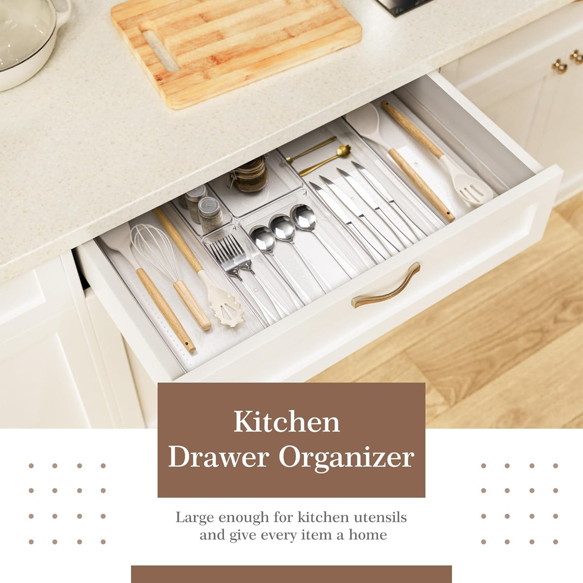 Criusia Clear Drawer Organizer 7 PCS - 5 Size Plastic Versatile Kitchen and Bathroom Organizer