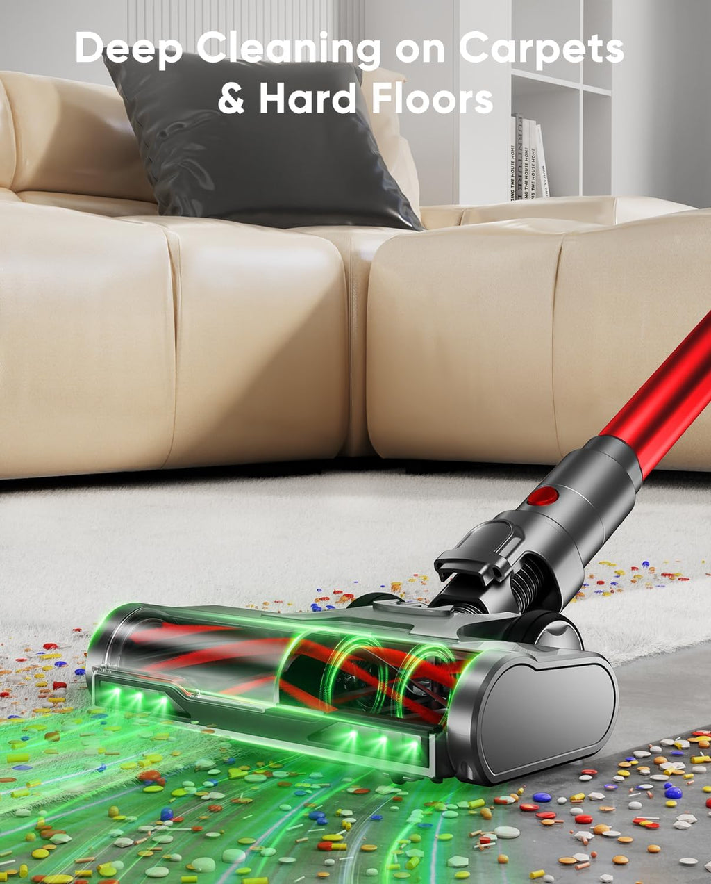 Cordless Vacuum Cleaner, 600W/50KPA, Max 70 Mins Runtime, Self-Standing Vacuum Cleaners for Home