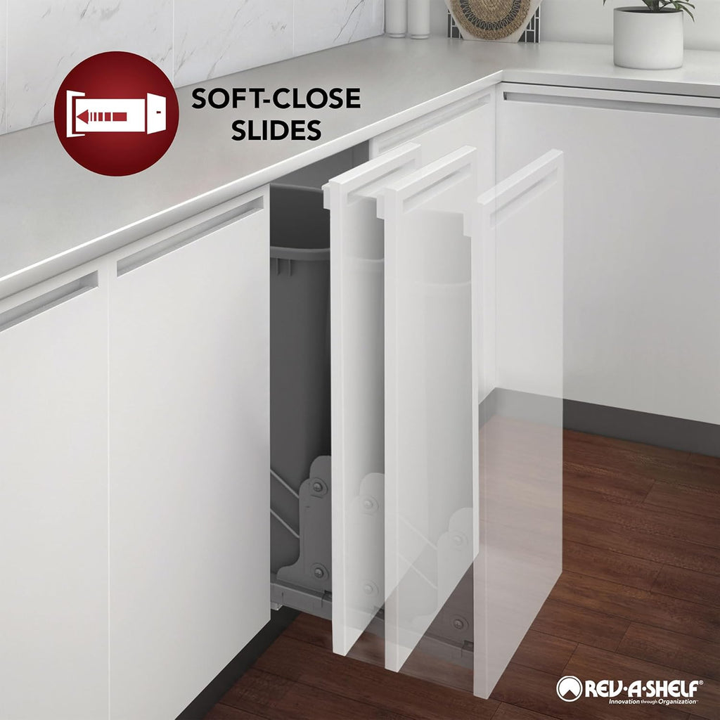 Rev-A-Shelf Double Pullout Trash Can for Base Kitchen Cabinets 27 Quart 12.5 Gallon with Soft-Close