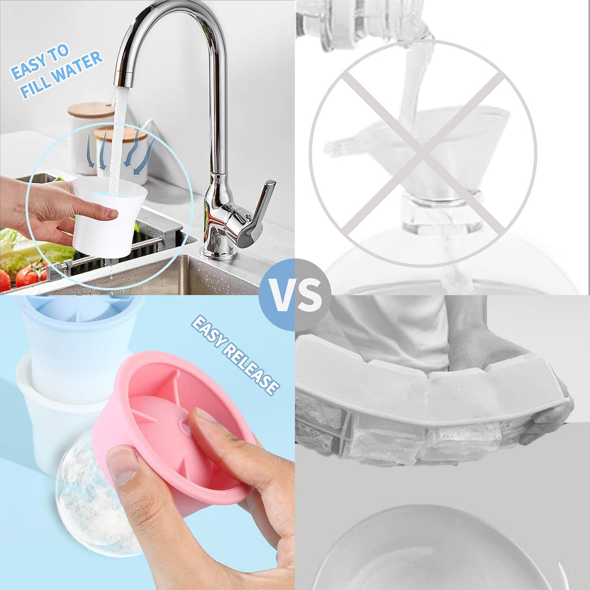 (2025 Upgrade) Ice Molds 4 PCS, Silicone Sphere Ice Mold Maker, Stackable Easy Release Circle Ice