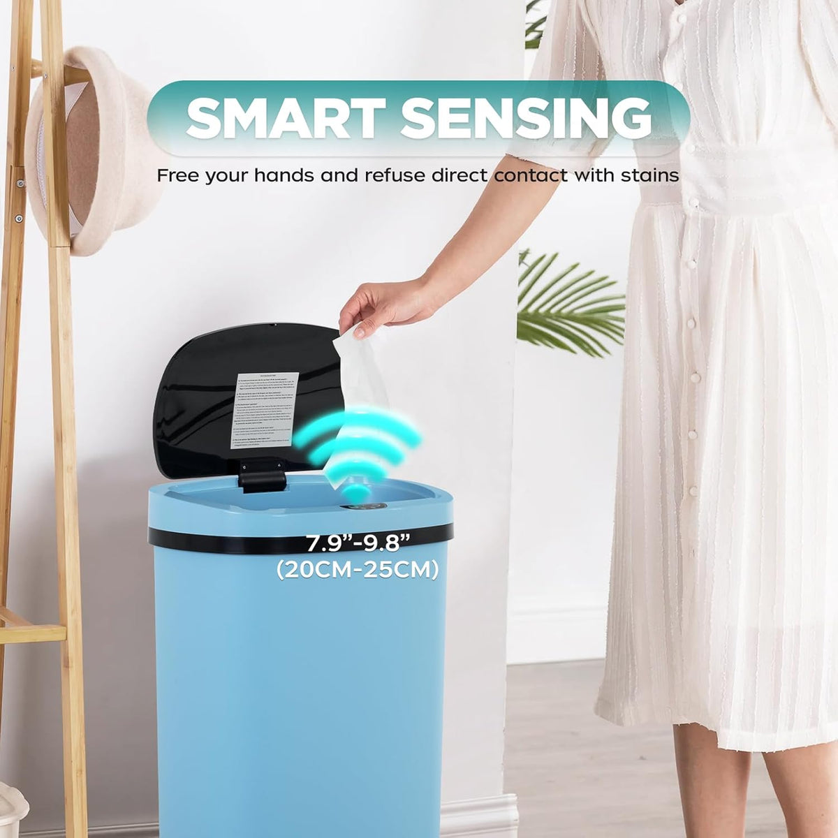 Automatic Motion Sensor Bathroom Trash Can with Lid, 13 Gallon Touchless Trash Bin, Smart Dog Proof