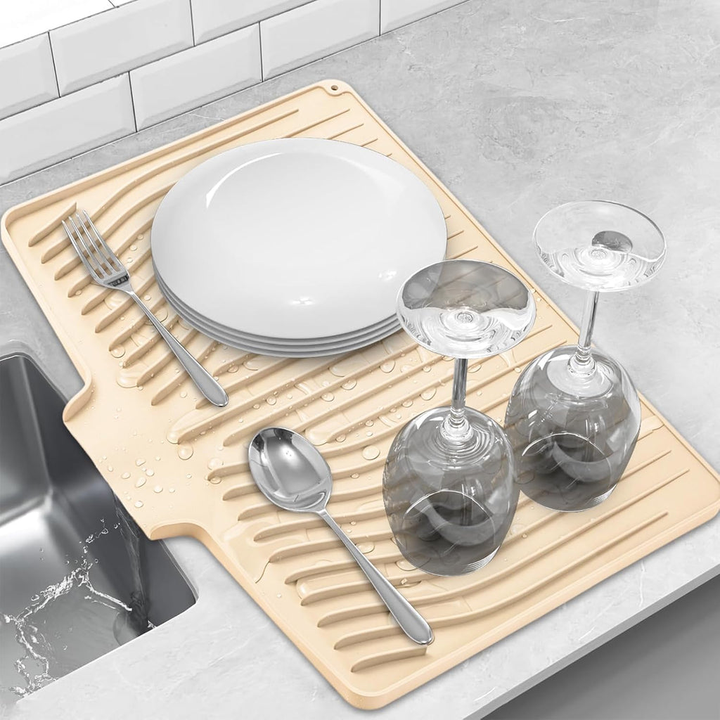Silicone Dish Drying Mat for Kitchen Counter, Dish Drainer Mat, Non-Slip Drying Pad with Built-in