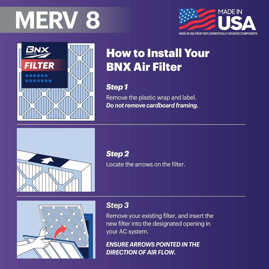 BNX TruFilter 20x24x1 Air Filter MERV 8 (6-Pack) - MADE IN USA – Dust & Pet Defense Electrostatic