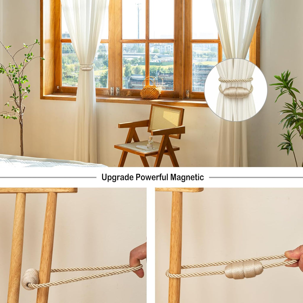 Magnetic Curtain Tiebacks - Rope Tiebacks for Curtains & Drapes, Decorative Window Holdbacks (2