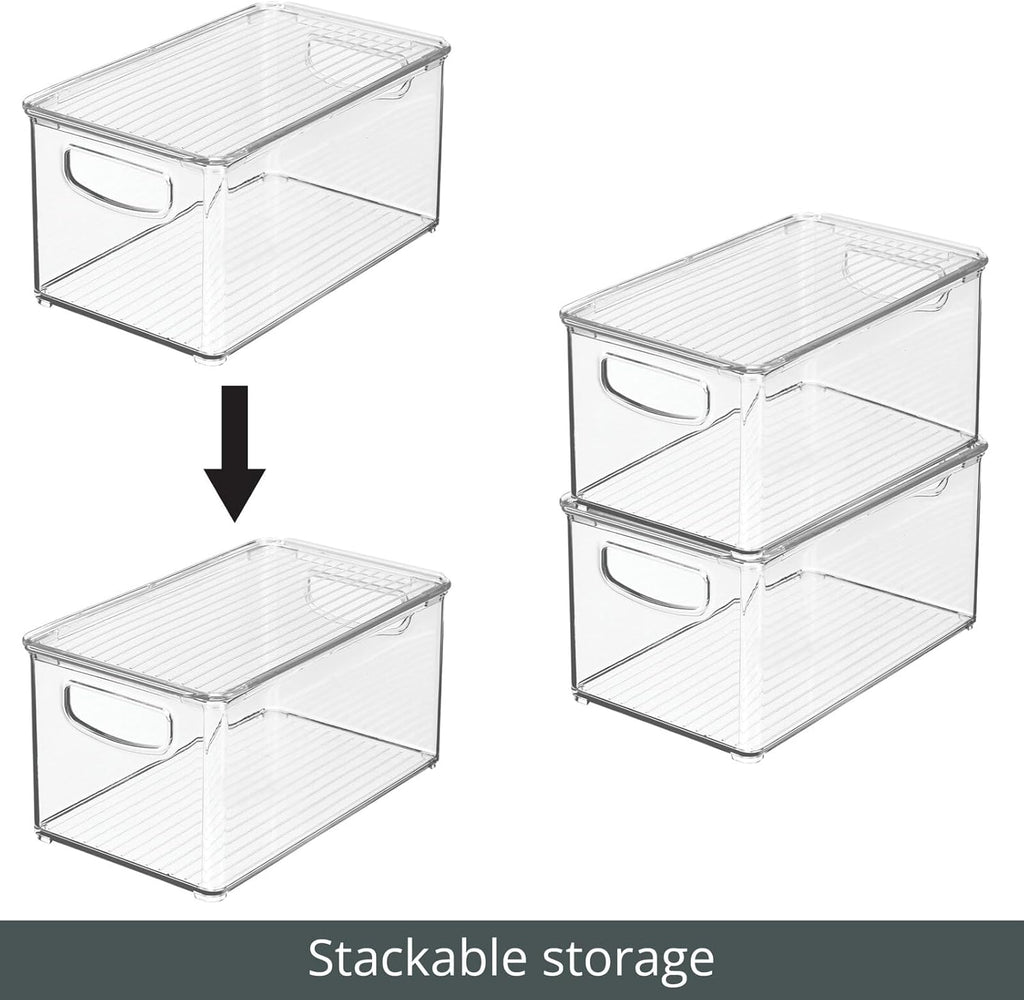 mDesign Plastic Deep Storage Bin Box Container with Lid and Built-In Handles - Organization for