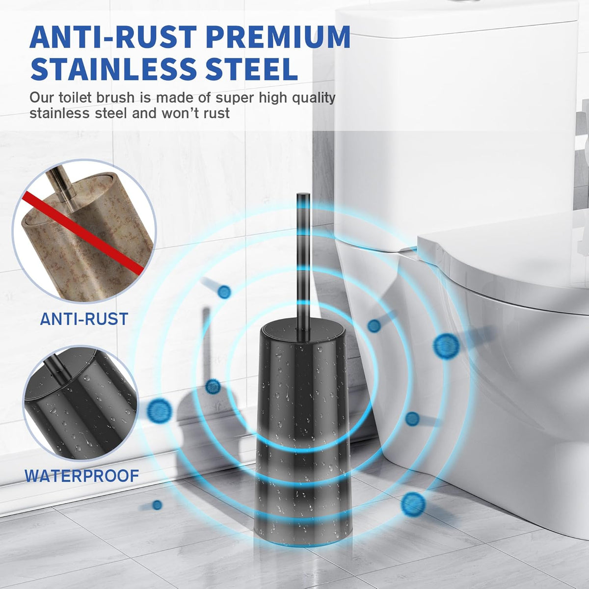 Toilet Brush and Holder, 2 Pack Toilet Brush Stainless Steel, Toilet Bowl Brush for Bathroom