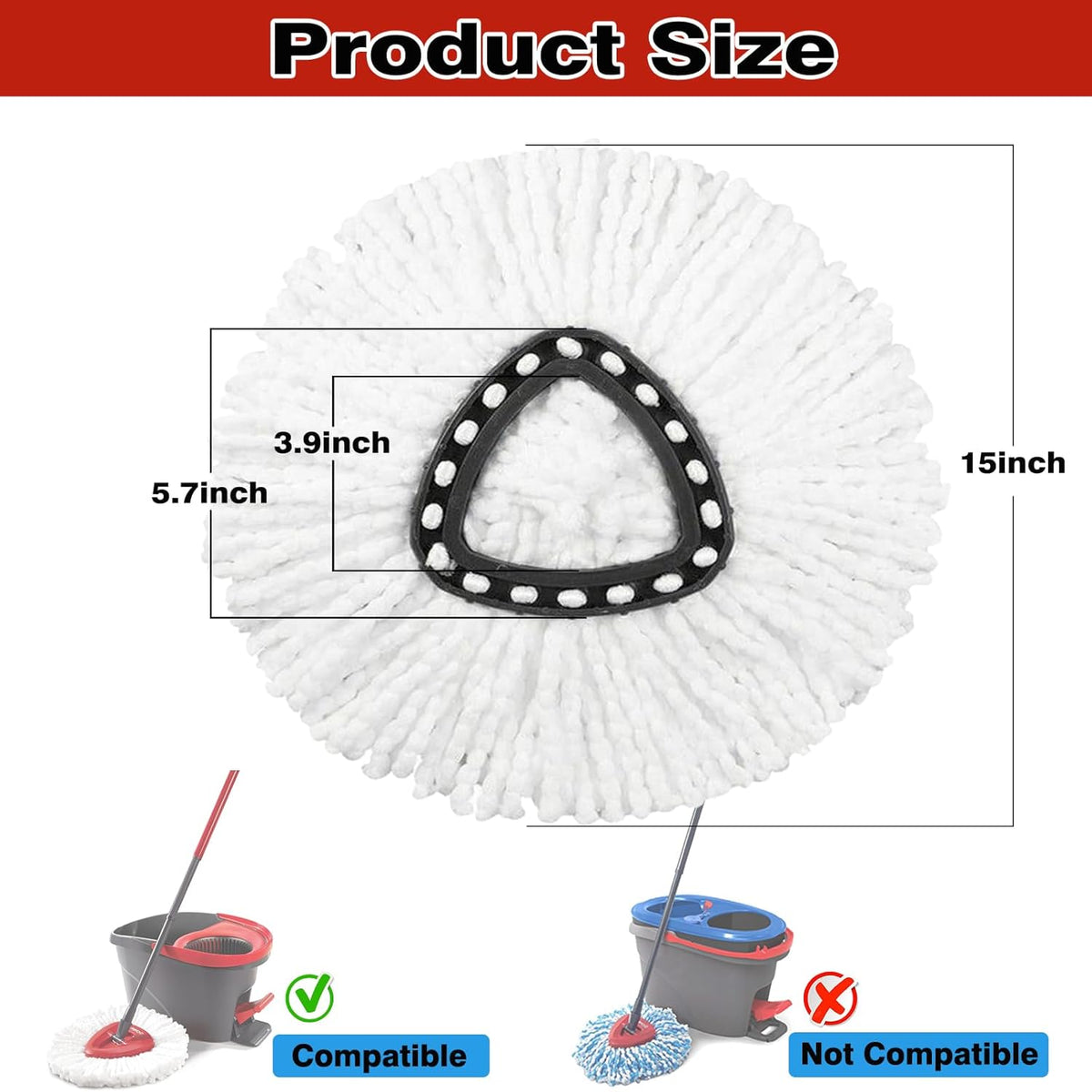 10 Pack Spin Mop Replacement Heads, 100% Microfiber Spin Mop Refill for Easy Wring, 360 Degree